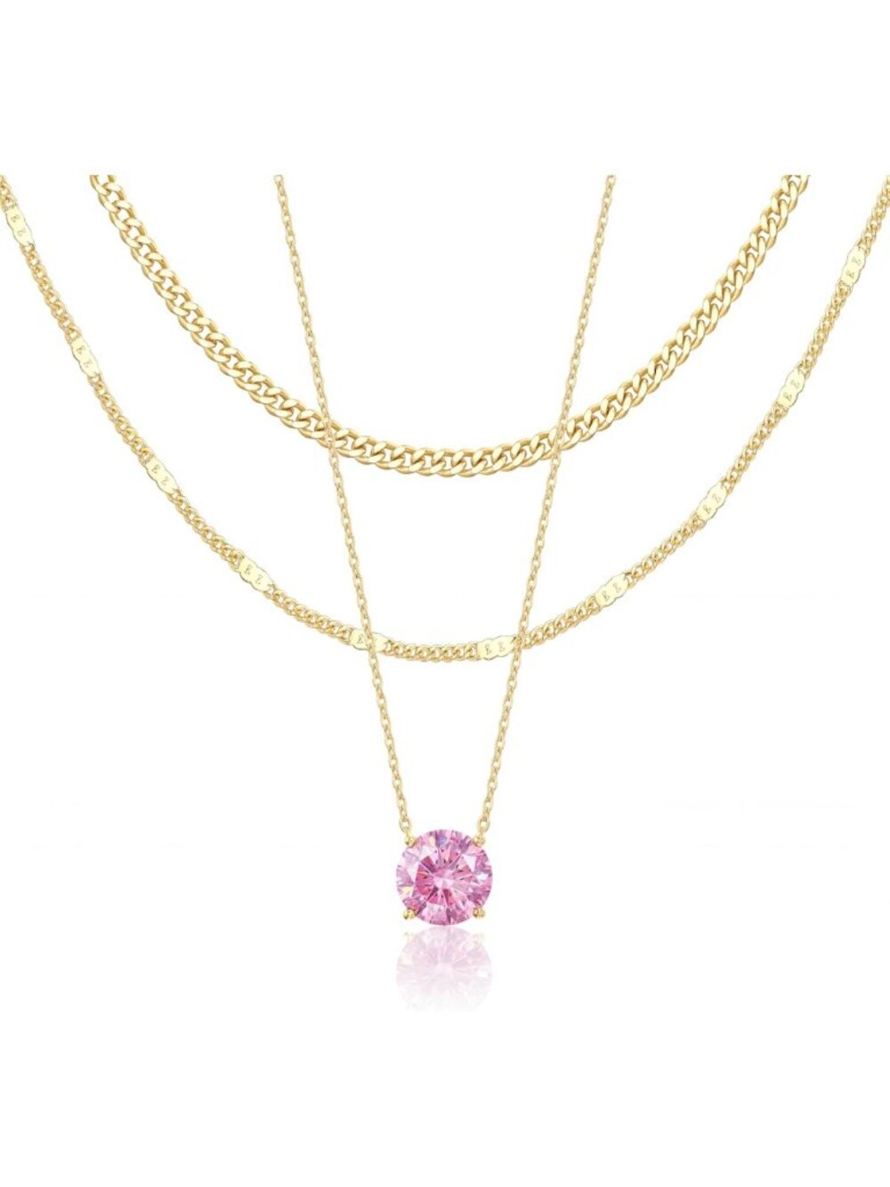 Layered Gold Necklaces for Women - Dainty Pendant & Chunky Cuban Chain Set